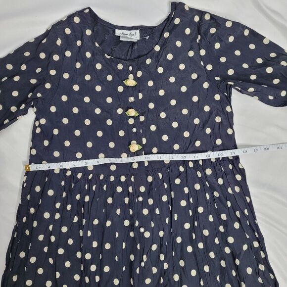 VINTAGE 70s dress black polka dot lace babydoll midi 10 - Picture 12 of 13